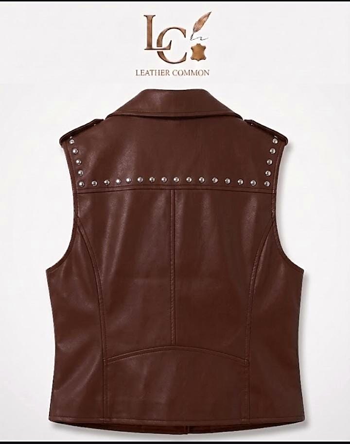 Women's Studded Leather Biker Vest | Slim Fit Moto Waistcoat view 3