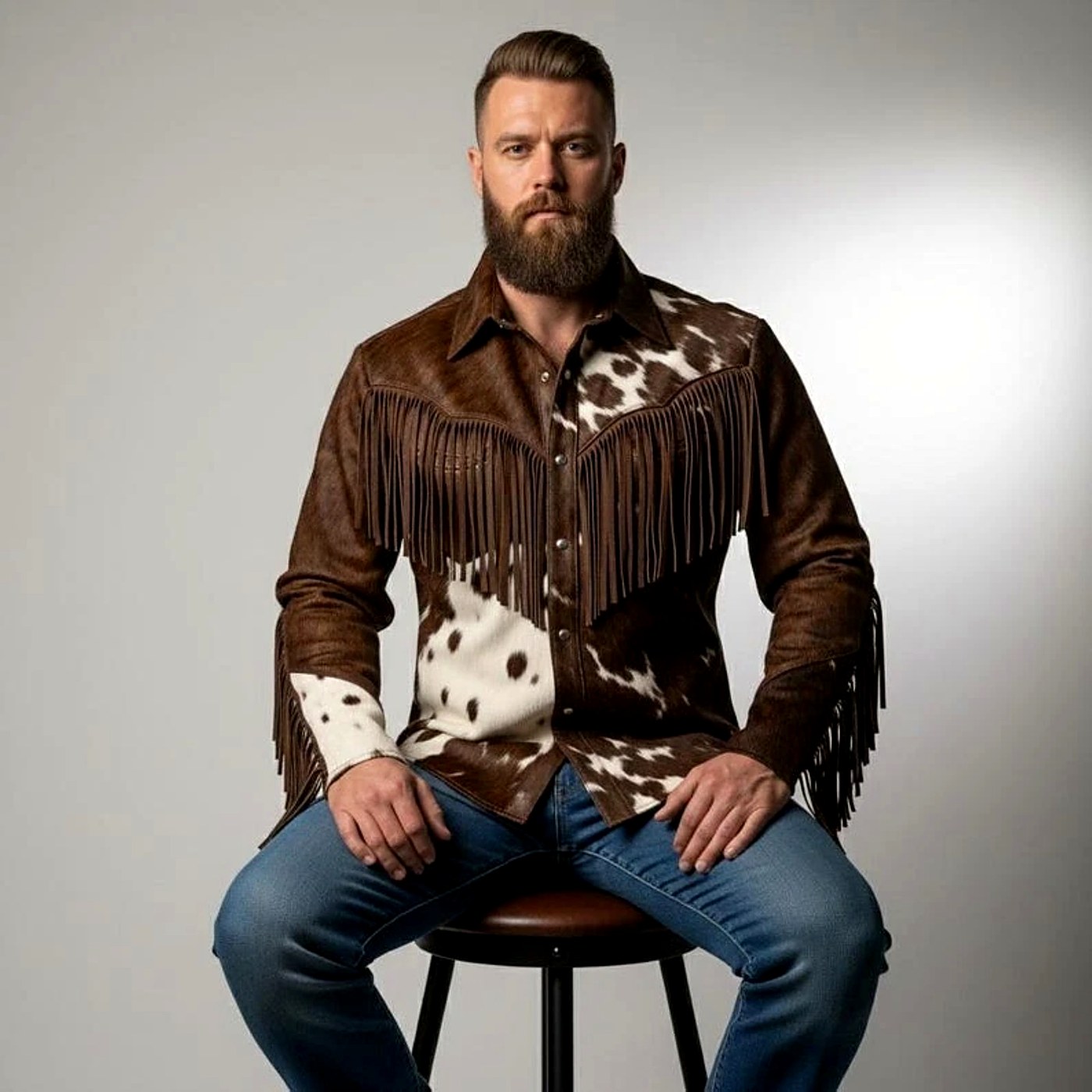 Men's Natural Hair Cowhide Fringe Leather Jacket view 2
