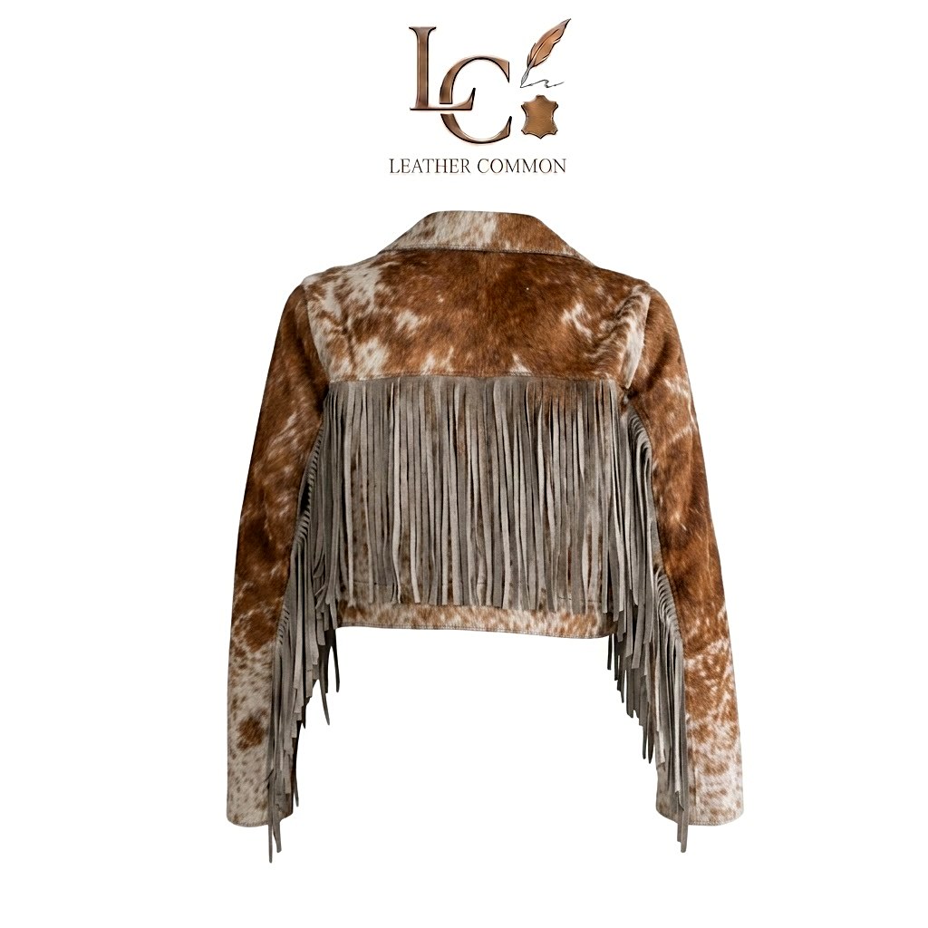 Natural Hair Cowhide Women's Fringe Leather Jacket view 2