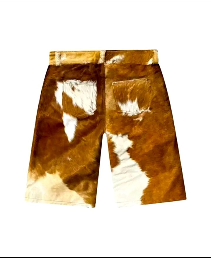 Genuine Natural Hair Cowhide Leather Shorts view 2