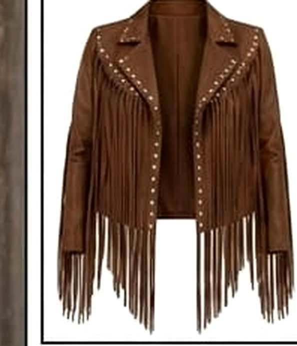 Women's Brown Fringe Leather Jacket – Western Style with Studs — premium fringe in genuine leather