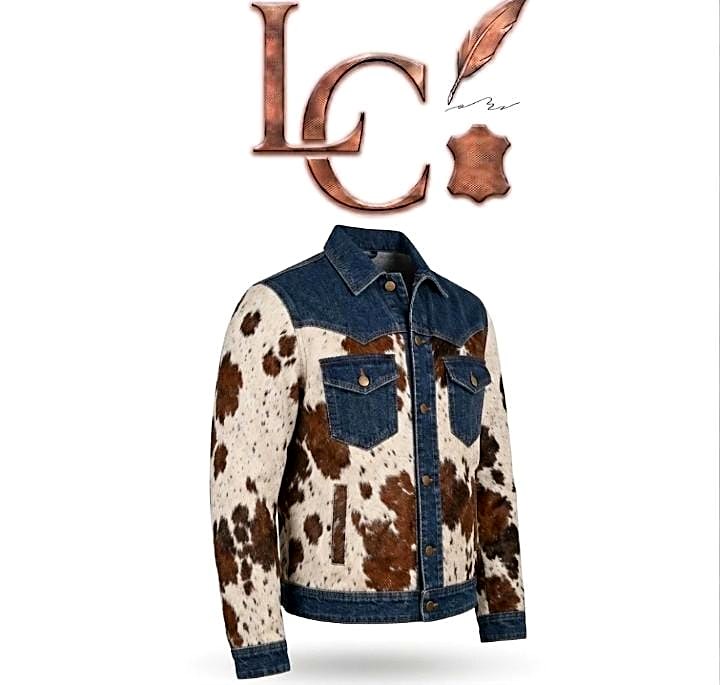 Men's Pony Hair Cowhide Jacket with Denim | Cowboy Western Coat view 4