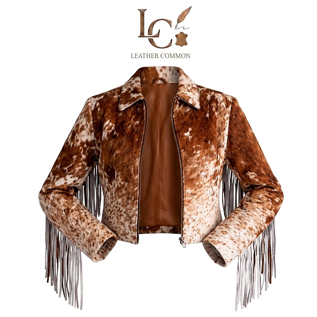 Natural Hair Cowhide Women's Fringe Leather Jacket — premium fringe in genuine leather