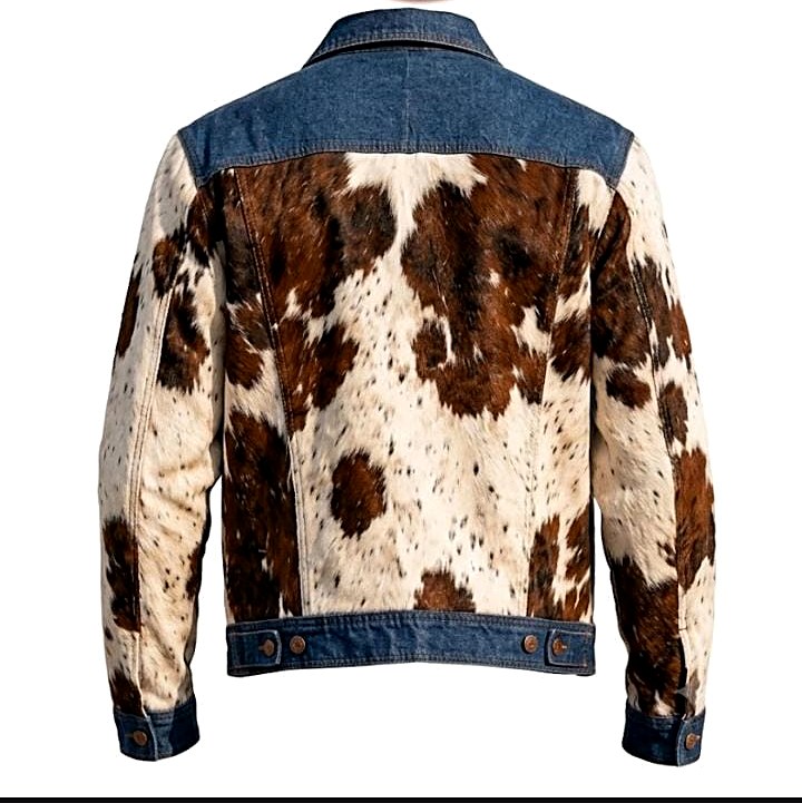 Men's Pony Hair Cowhide Jacket with Denim | Cowboy Western Coat view 2